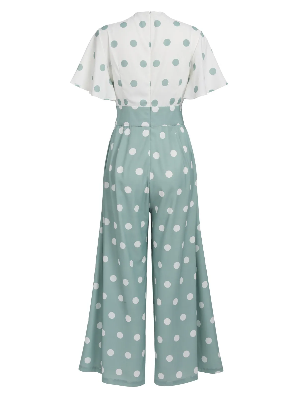 1930s Green White Splicing Polka Dot Jumpsuit