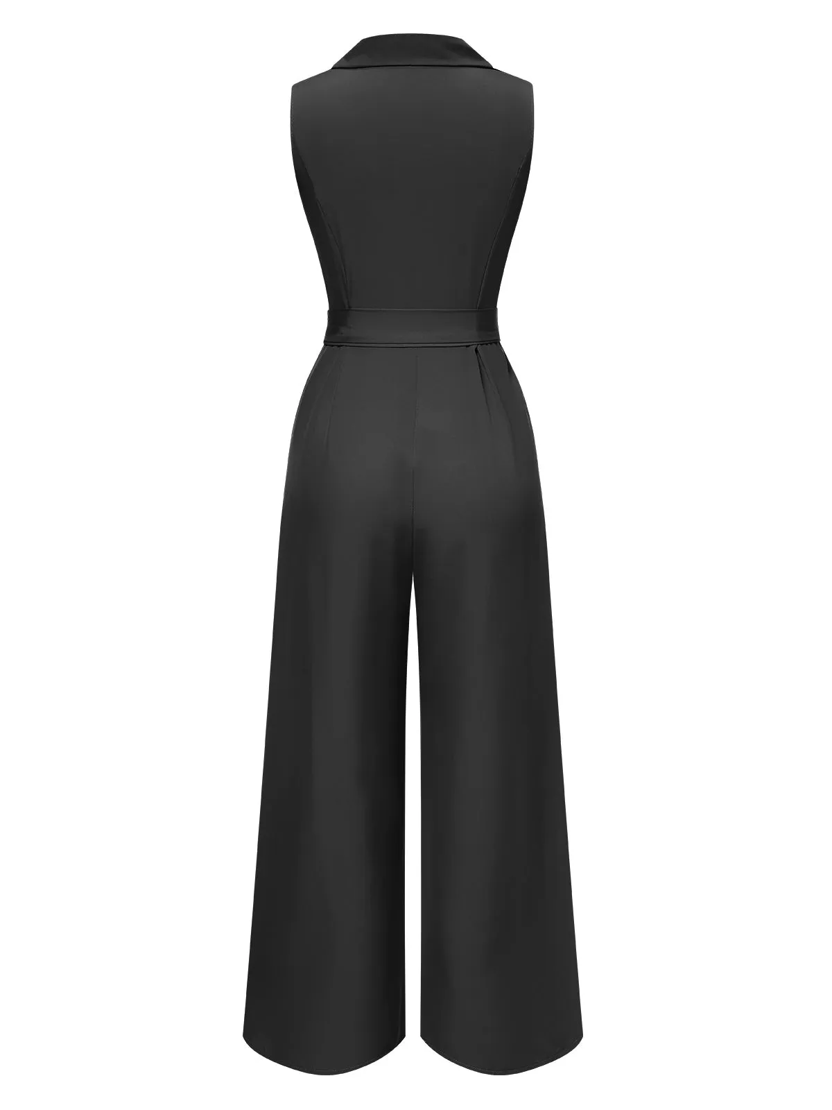 1930s V-Neck Solid Belted Sleeveless Jumpsuit