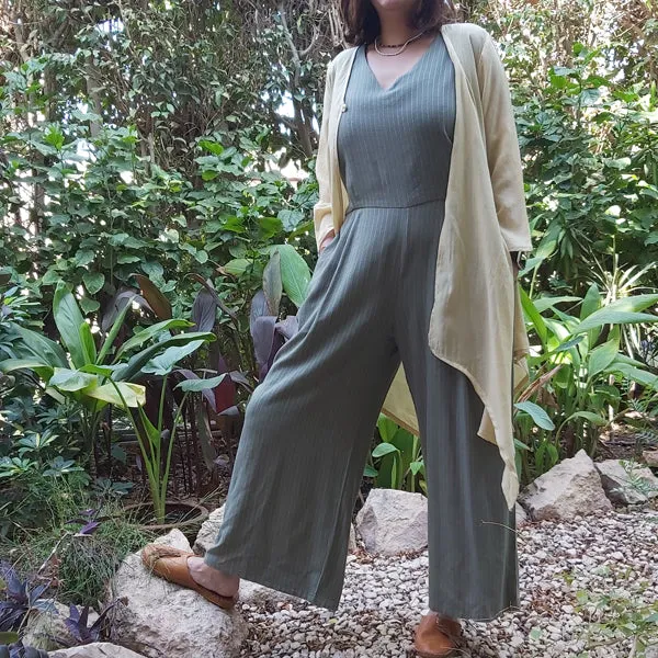 23K5 Linen Striped Jumpsuit-Olive