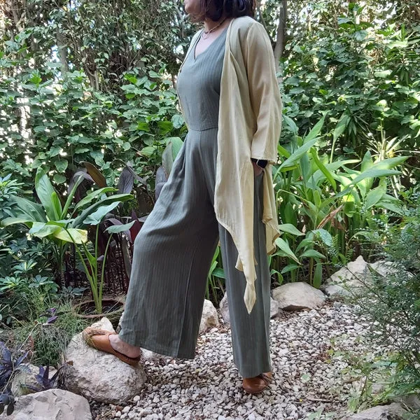 23K5 Linen Striped Jumpsuit-Olive