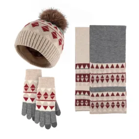 3Pcs Women's Triangle Pattern Hat Scarf Gloves Set