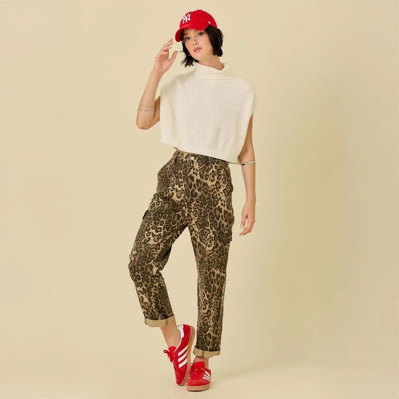 5 Pocket Leopard Denim Pants