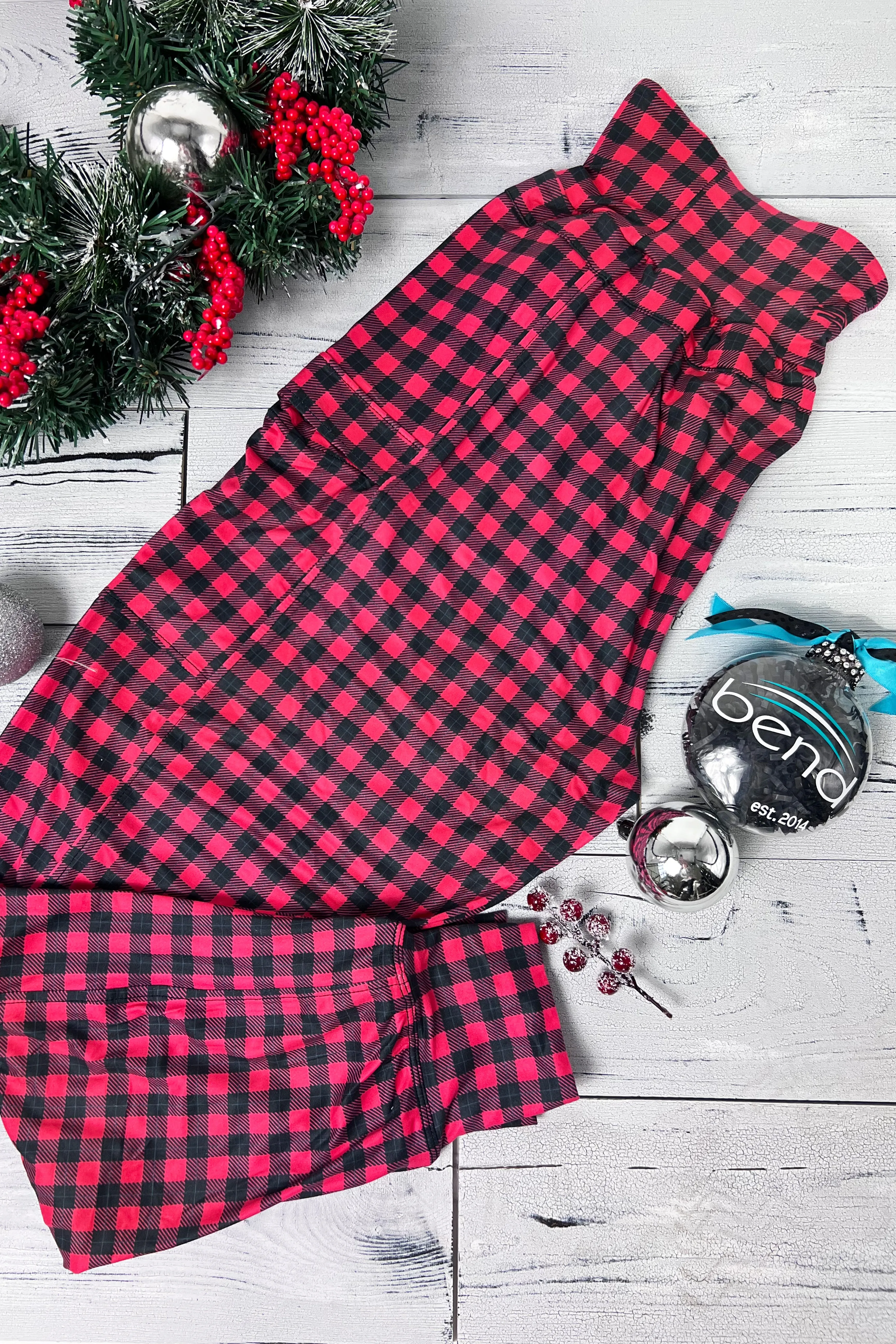 5226 - Cozy Christmas Plaid Lounge Jogger/ Black & Red - FINAL SALE