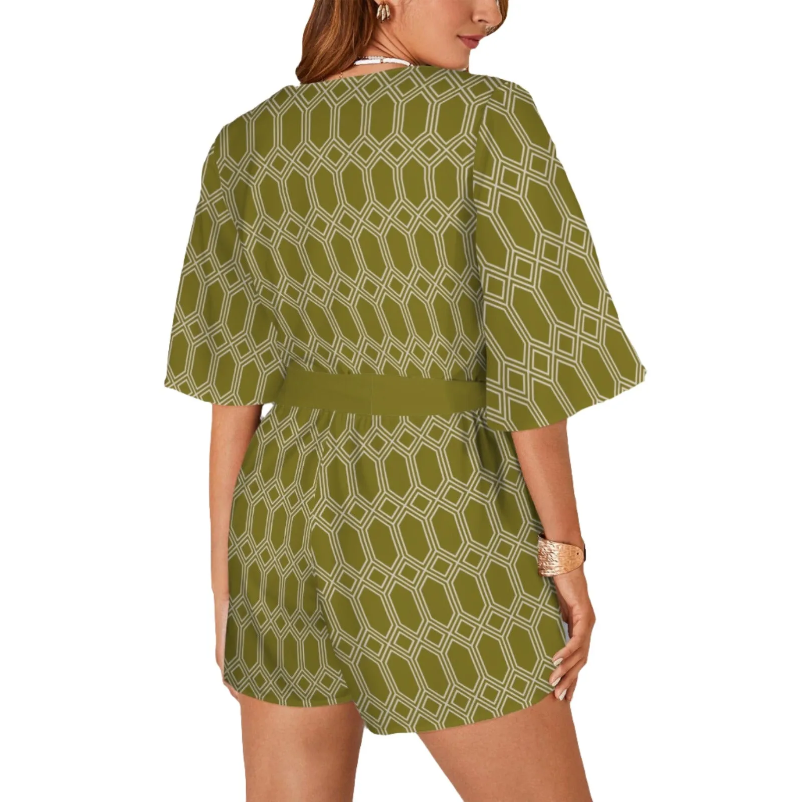 60s 70s Style Romper, Vintage 70s inpired GreenJumper, Green Bell Sleeve Romper, Retro Romper