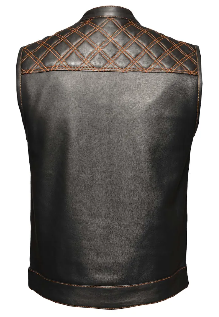 6671.16- Men's Cowhide Club Vest with Orange Stitching