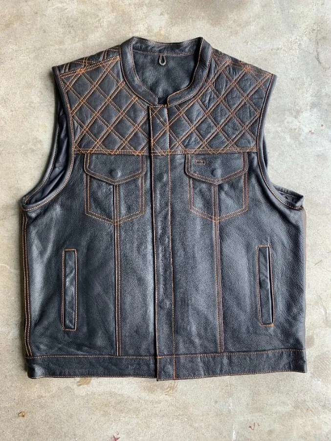 6671.16- Men's Cowhide Club Vest with Orange Stitching