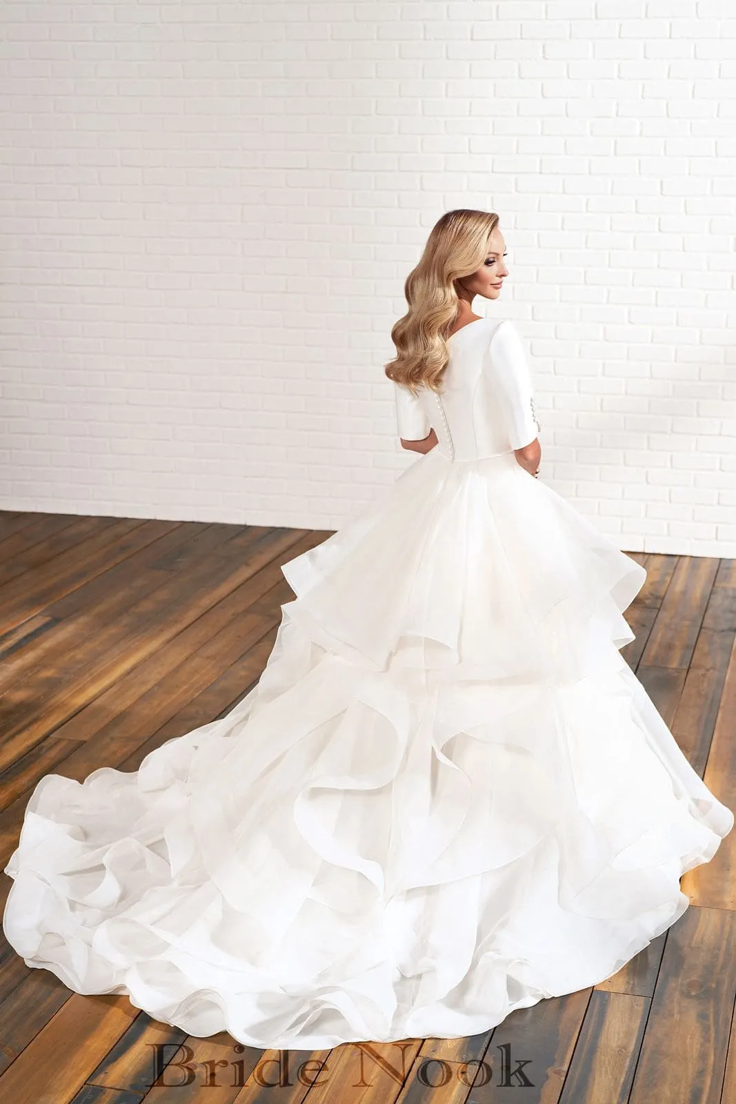 A Line Modest Wedding Gowns With Sweet Heart Neck Ruffle Wedding Dress | Bride Nook