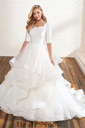 A Line Modest Wedding Gowns With Sweet Heart Neck Ruffle Wedding Dress | Bride Nook