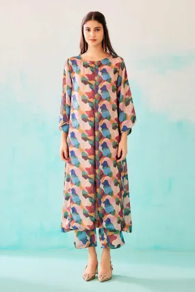 Abstract Print A-Line Tunic Dress & Pant Set