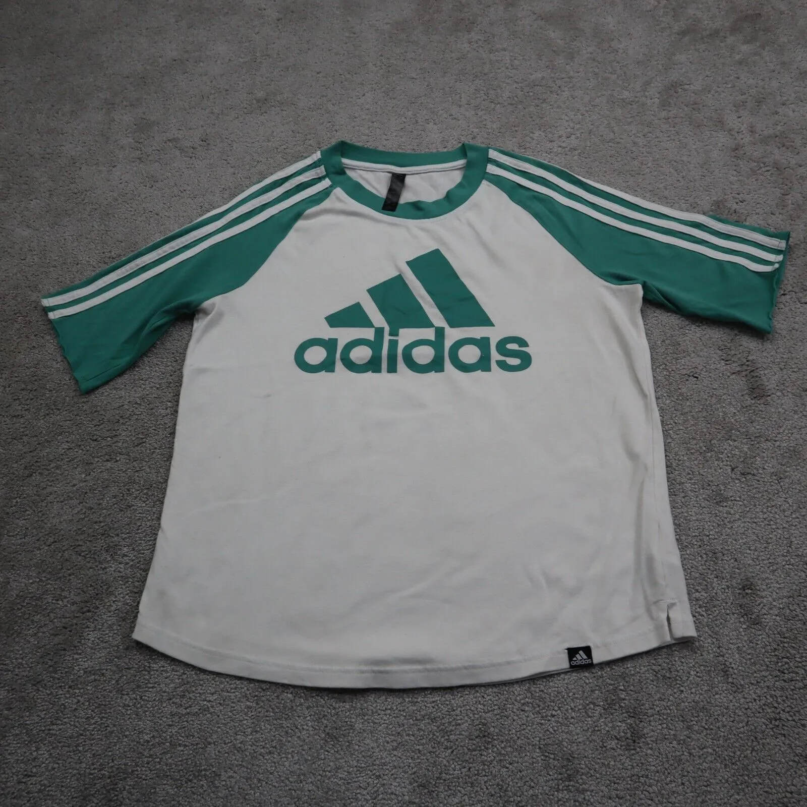 Adidas Womens T-Shirt Top Three Striped Half Sleeve Crew Neck White Size 14