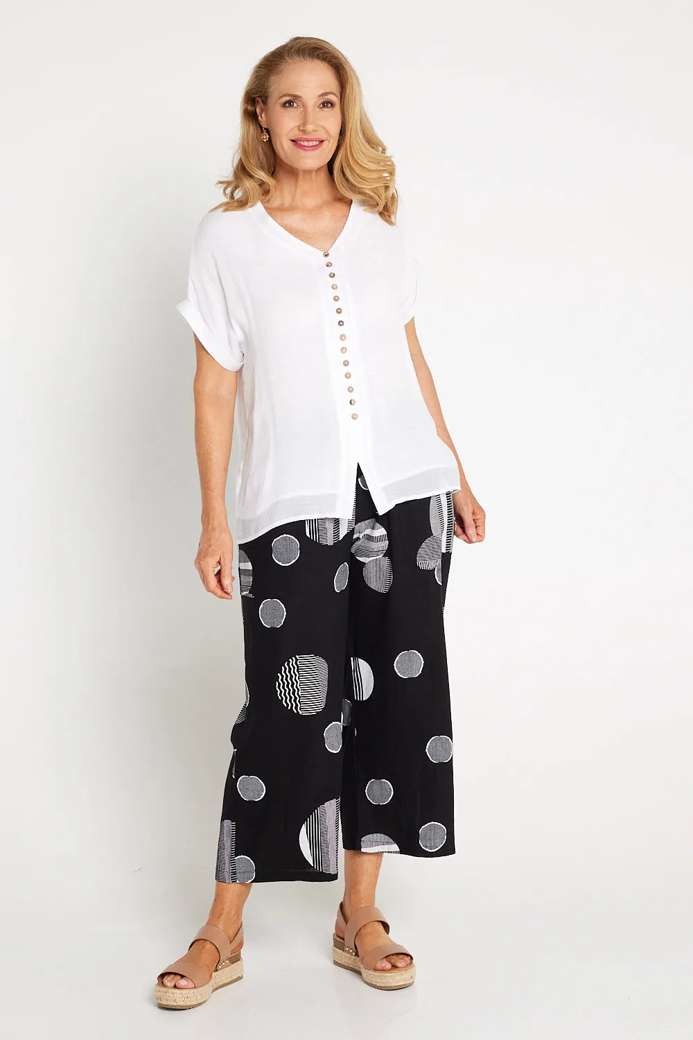 Aiko Linen Pants - Black Circle Print