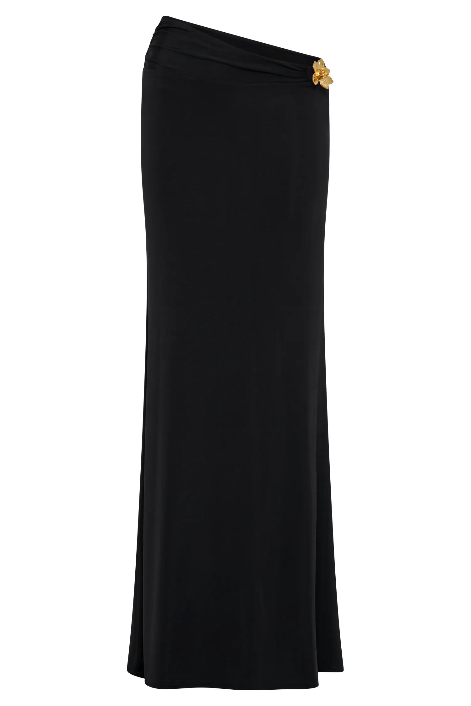 Ainsley Asymmetrical Maxi Skirt With Floral Hardware - Black