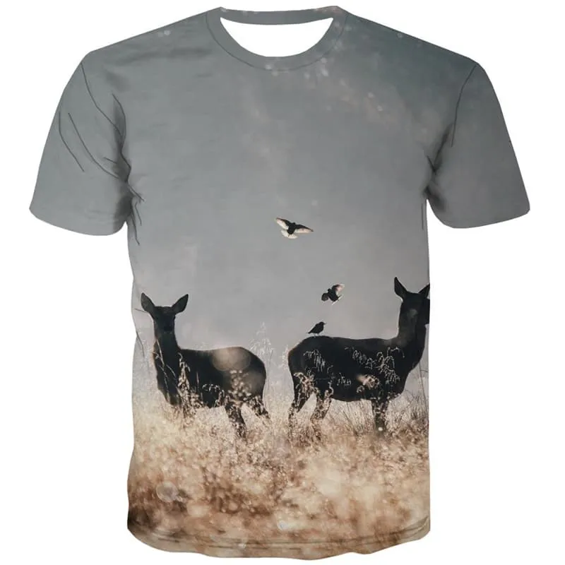 Animal T shirts Men Deer Tshirts Novelty Bird T shirts Funny Lovely T-shirts Graphic