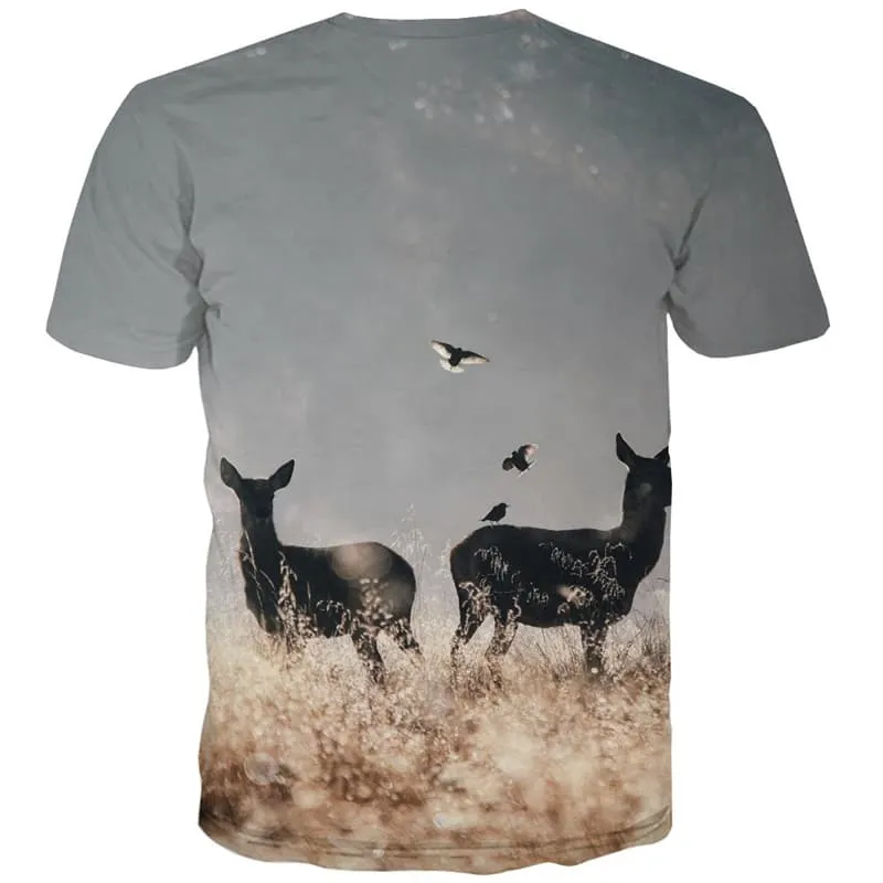 Animal T shirts Men Deer Tshirts Novelty Bird T shirts Funny Lovely T-shirts Graphic