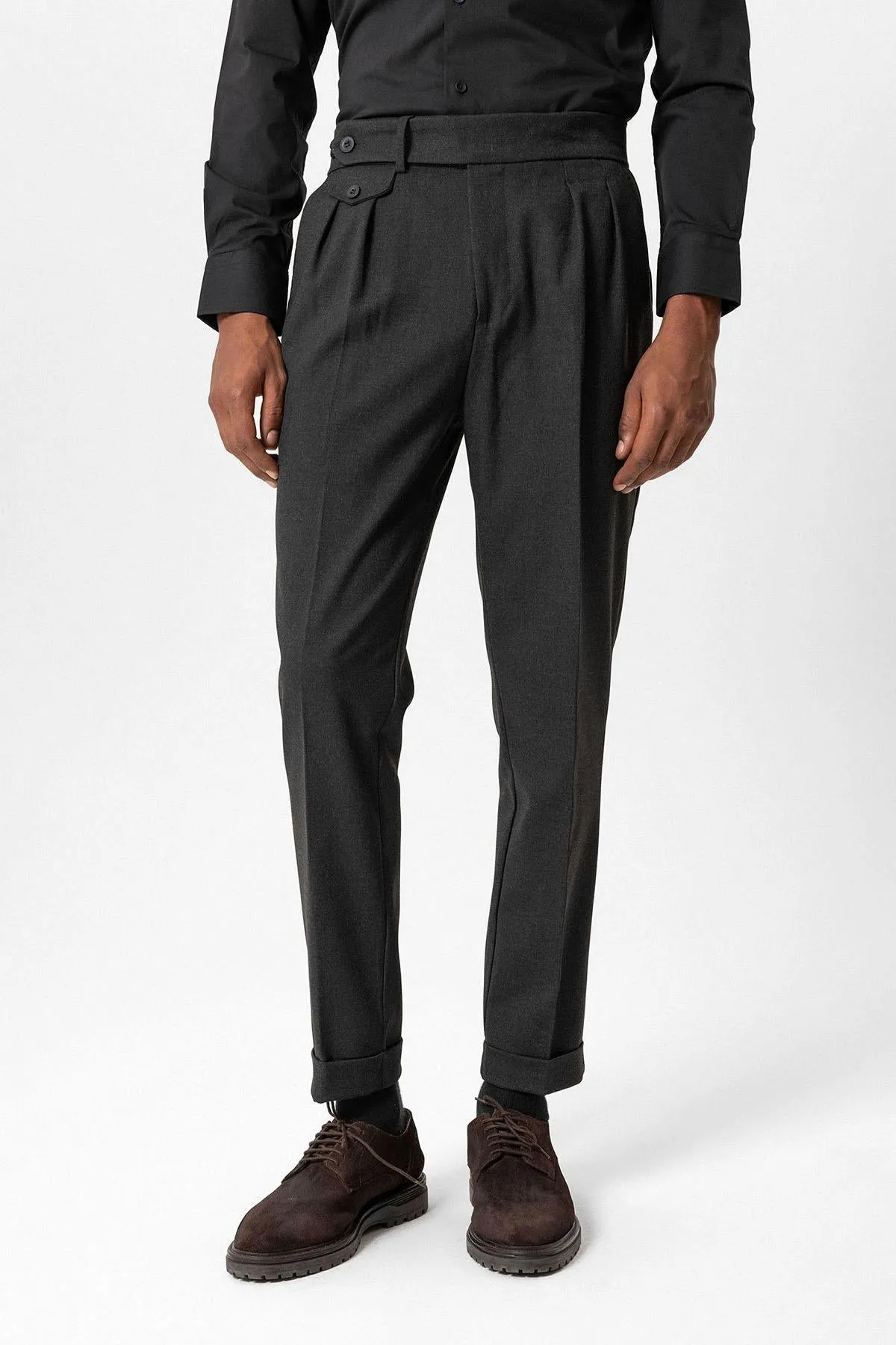 Anthracite High-Waisted Pleated Technical Men's Trousers - Wessi