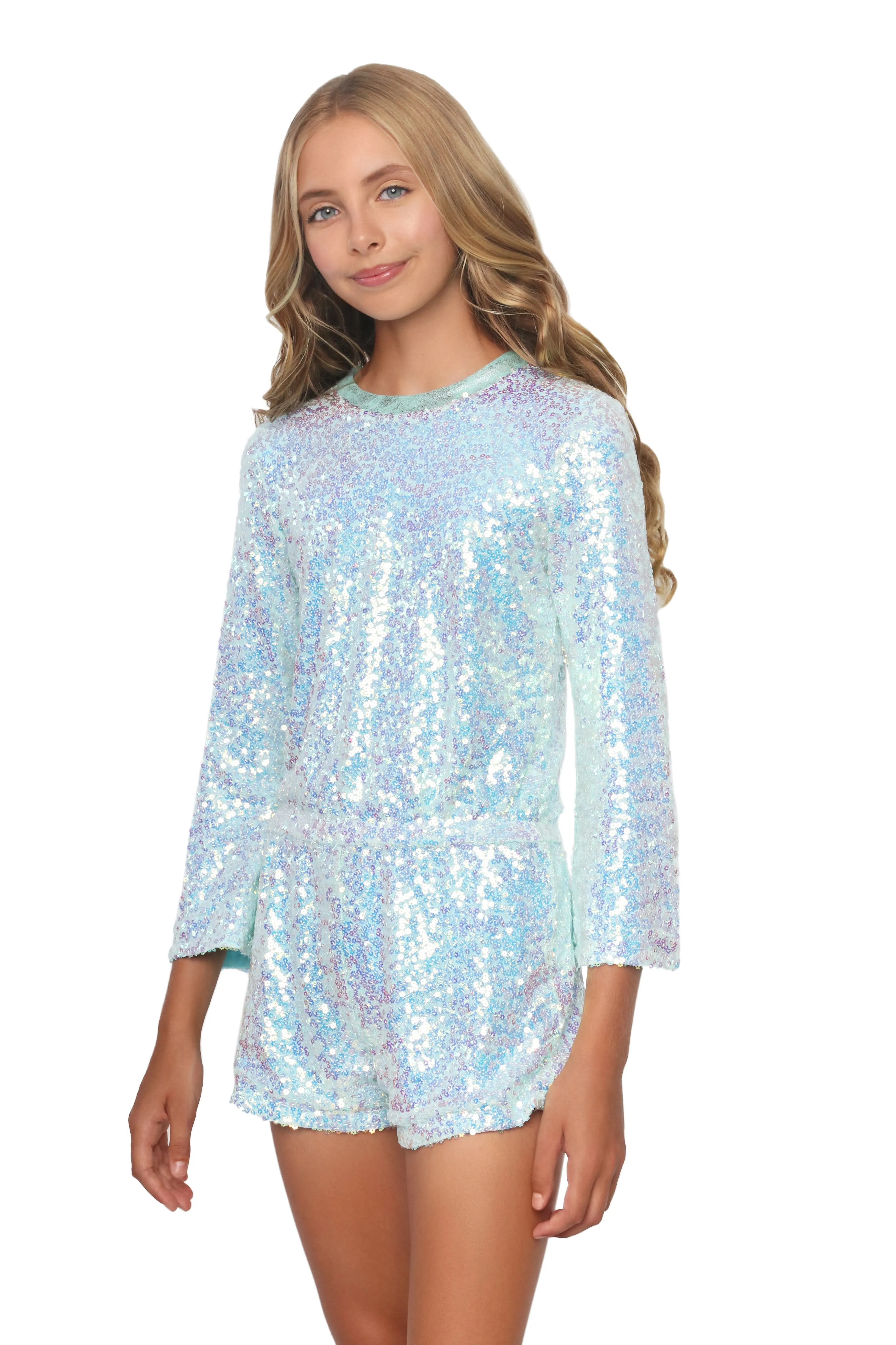 Aqua Sequin Romper