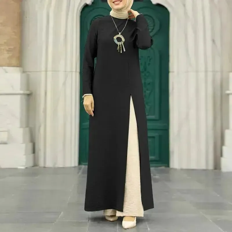 ArabWomen Plain Split Long sleeve Abaya Dress