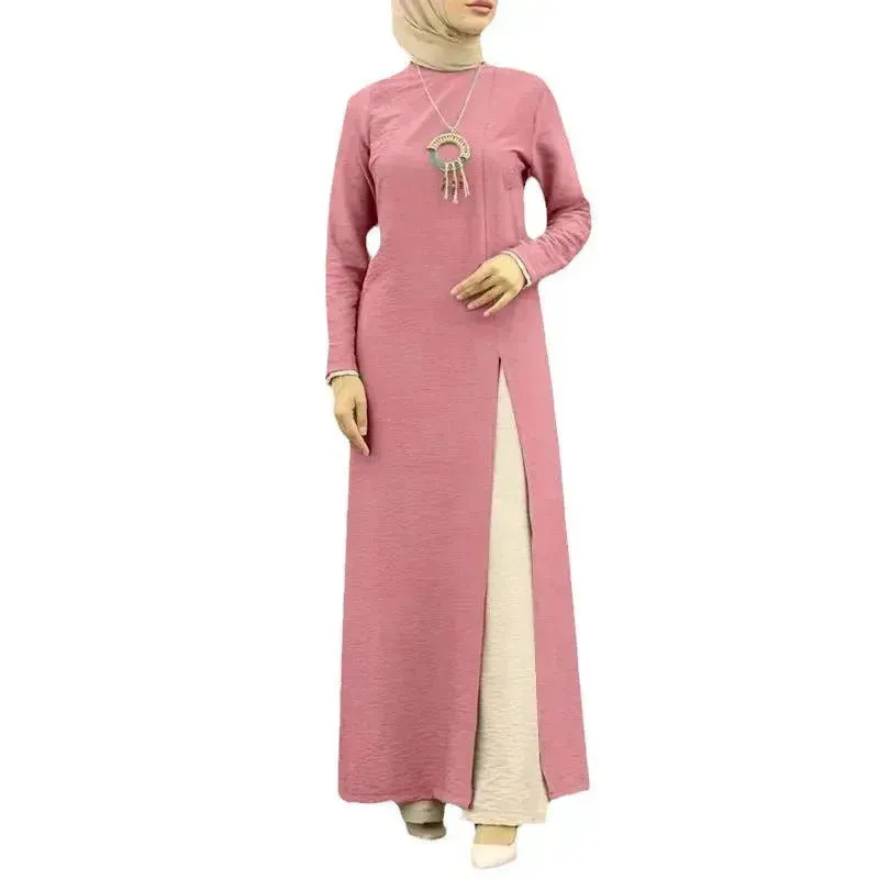 ArabWomen Plain Split Long sleeve Abaya Dress