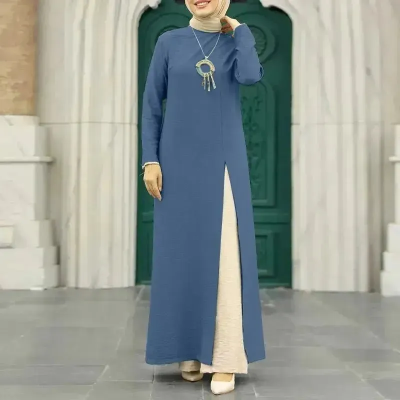 ArabWomen Plain Split Long sleeve Abaya Dress