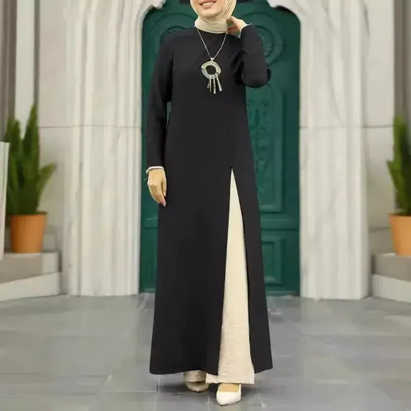 ArabWomen Plain Split Long sleeve Abaya Dress