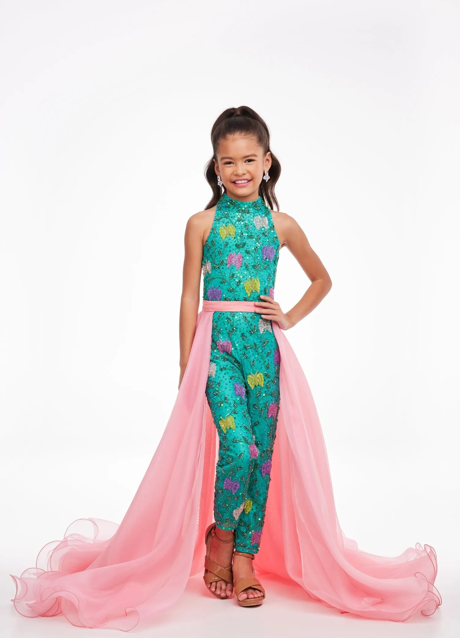 Ashley Lauren 8067 Size 12 Jade Kids Organza Overskirt with Wire Hem Fun Fashion Pageant Girls