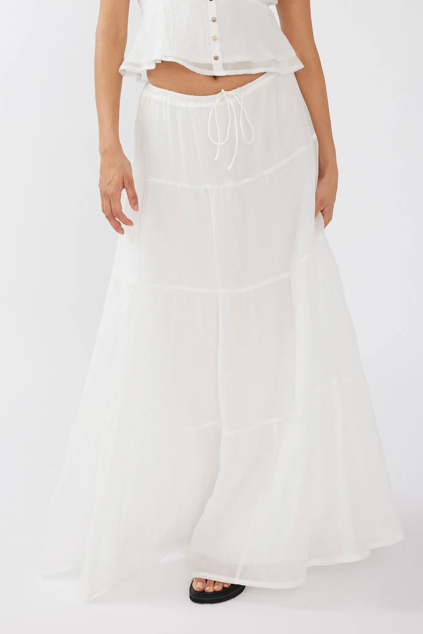 Azura Drawstring Maxi Skirt White