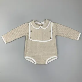 Baby Boy Knitted Romper -Long Sleeves - Beige