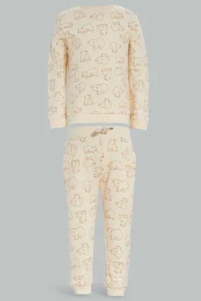 Baby Boys Beige Printed Jogging Set (2 piece)