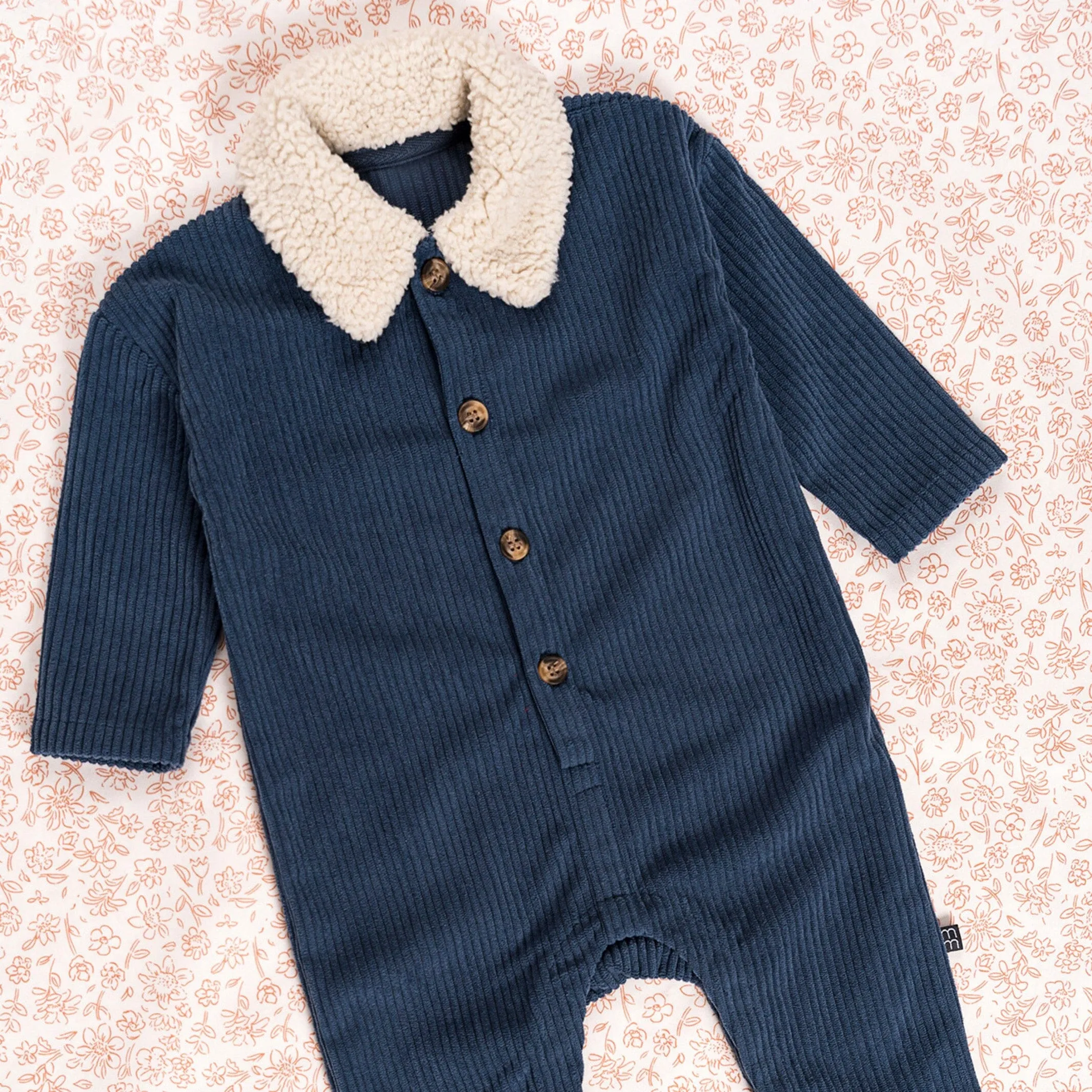 Baby Boys Navy Sherpa Collar Corduroy Romper