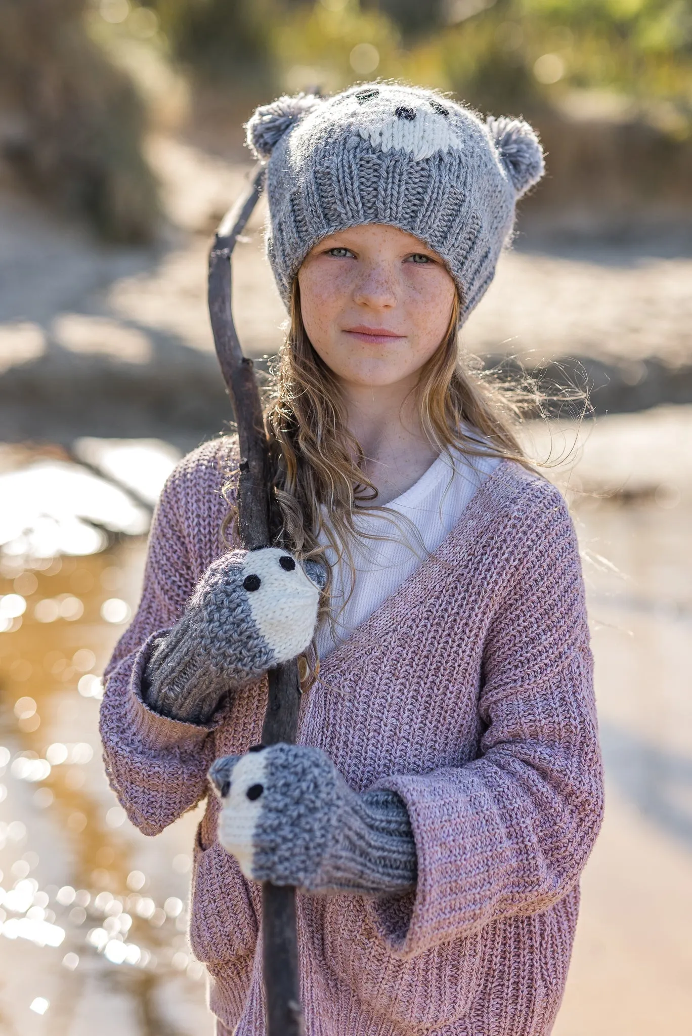 Bear Face Mittens Grey