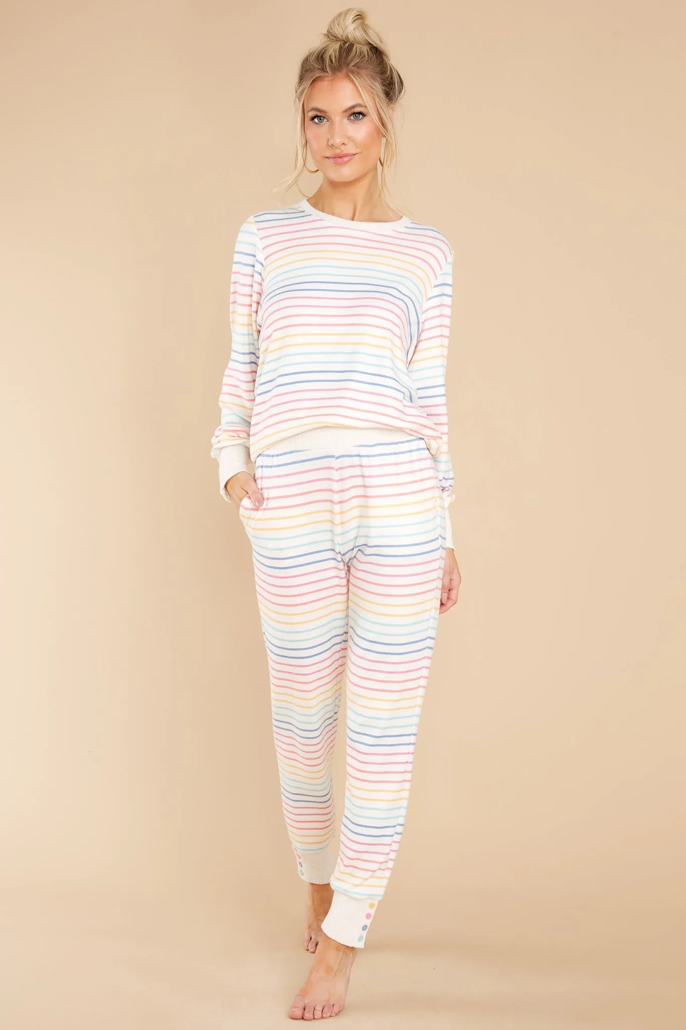 Beautiful Dreamer Ivory Multi Stripe Joggers