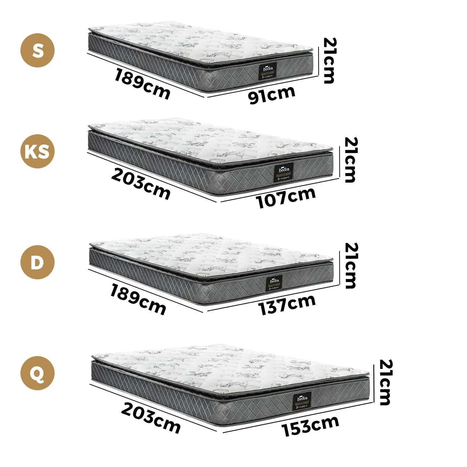 Bedra Queen Double Single King Single Mattress Luxury Bonnell Spring Foam 21cm