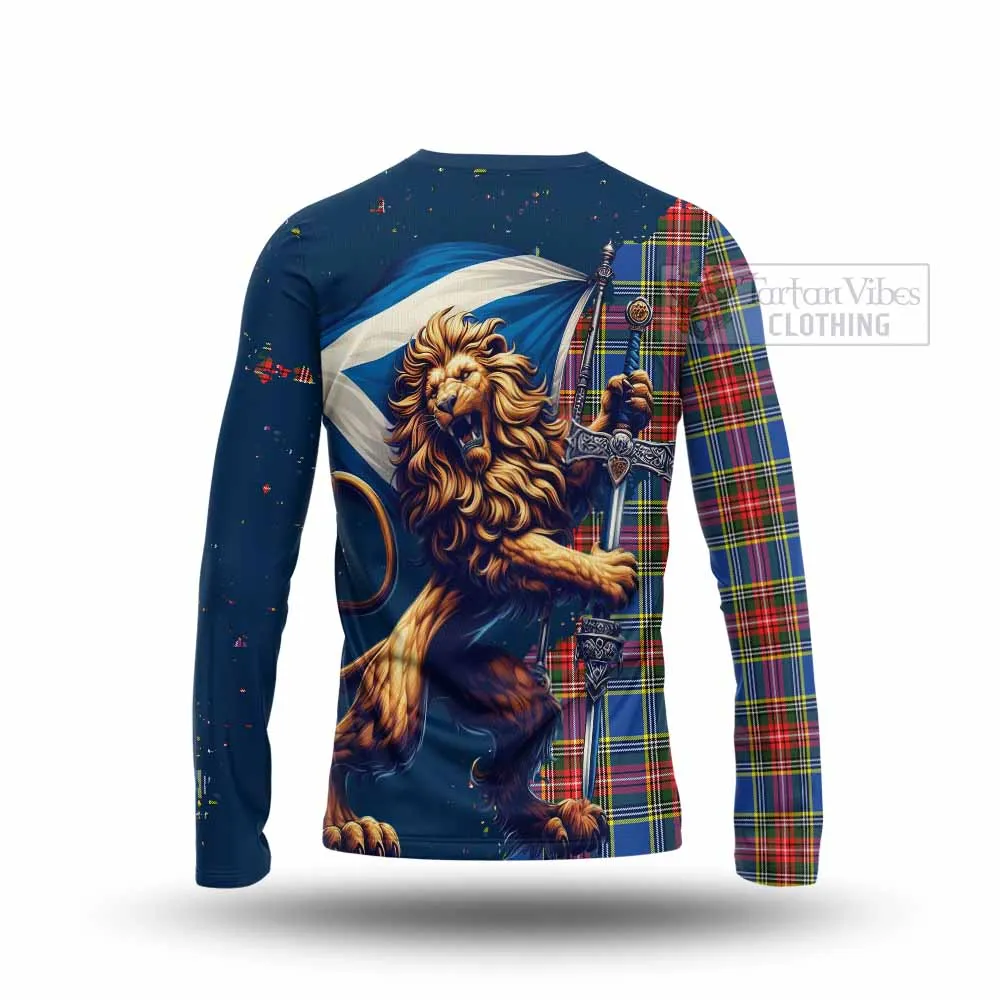 Bethune Tartan Family Crest Long Sleeve T-Shirt with Scottish Majestic Lion