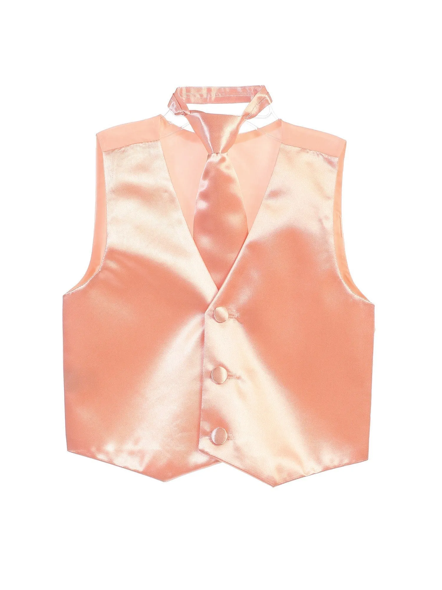 Big Boys Peach Three Button Satin Vest Tie 2 Pc Set 8-16