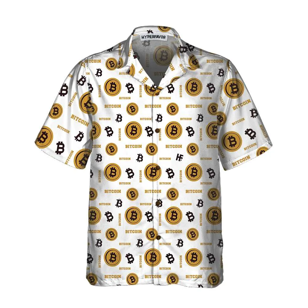 Bitcoin Seamless Pattern In White Background Hawaiian Shirt, Funny Bitcoin Shirt For Men & Women