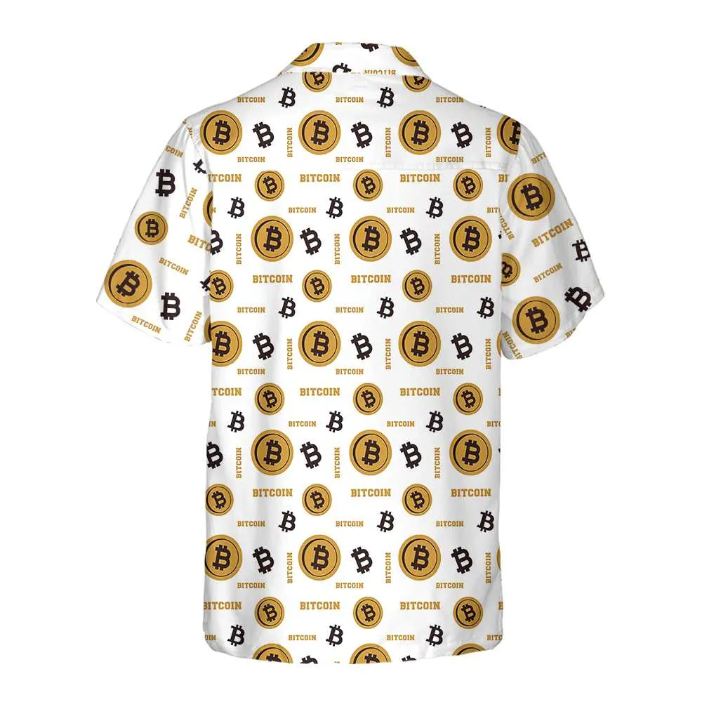 Bitcoin Seamless Pattern In White Background Hawaiian Shirt, Funny Bitcoin Shirt For Men & Women