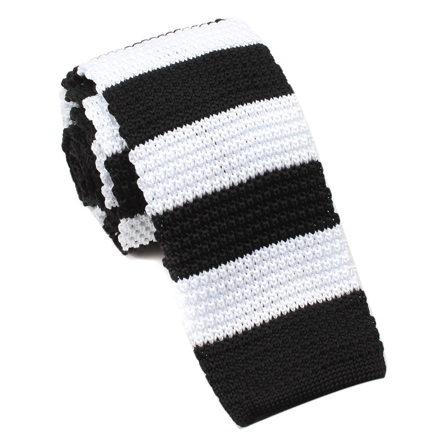 Black & White Thick Stripes Knitted Tie