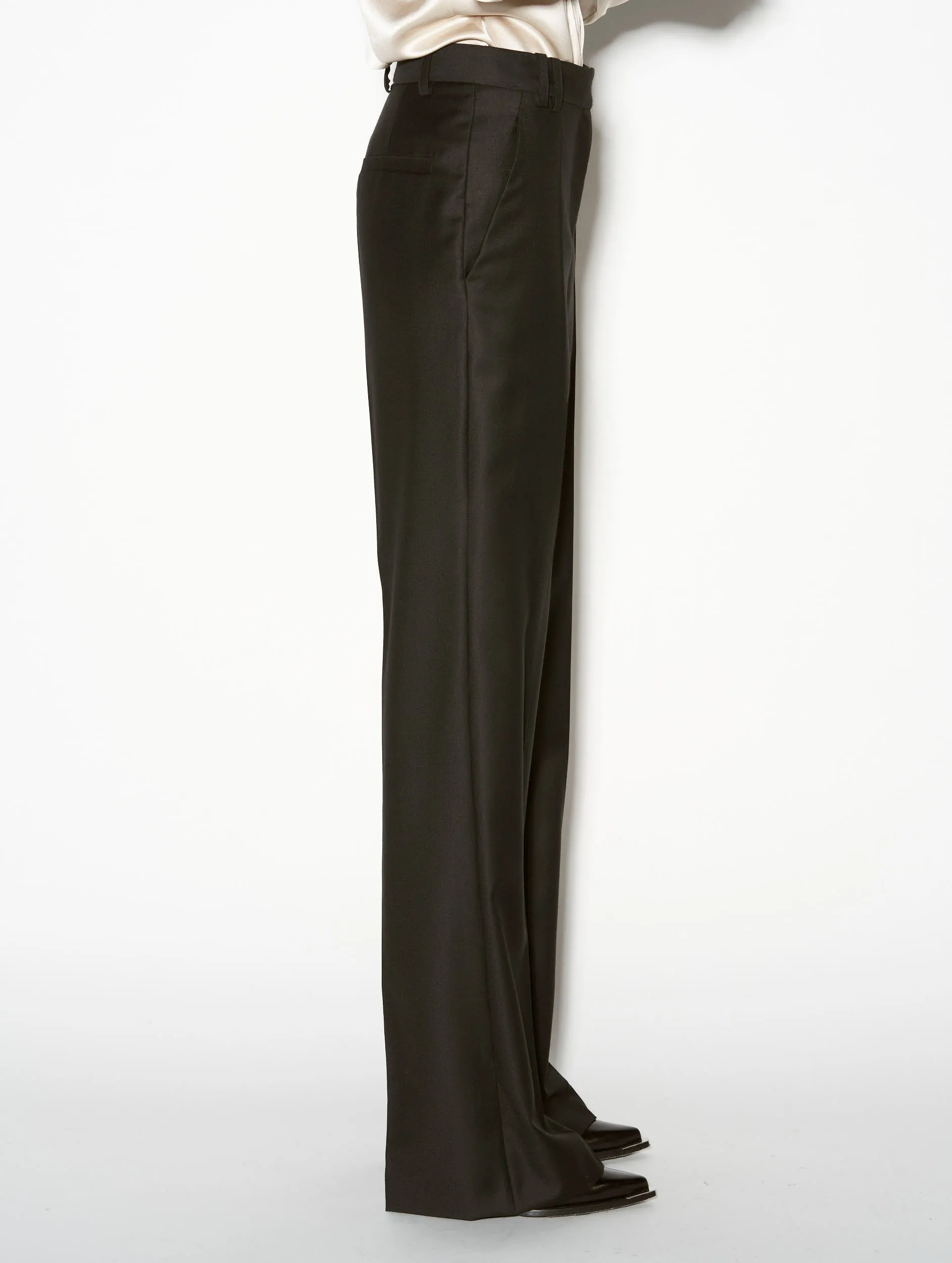 Black cashmere wool wide-leg suit trousers