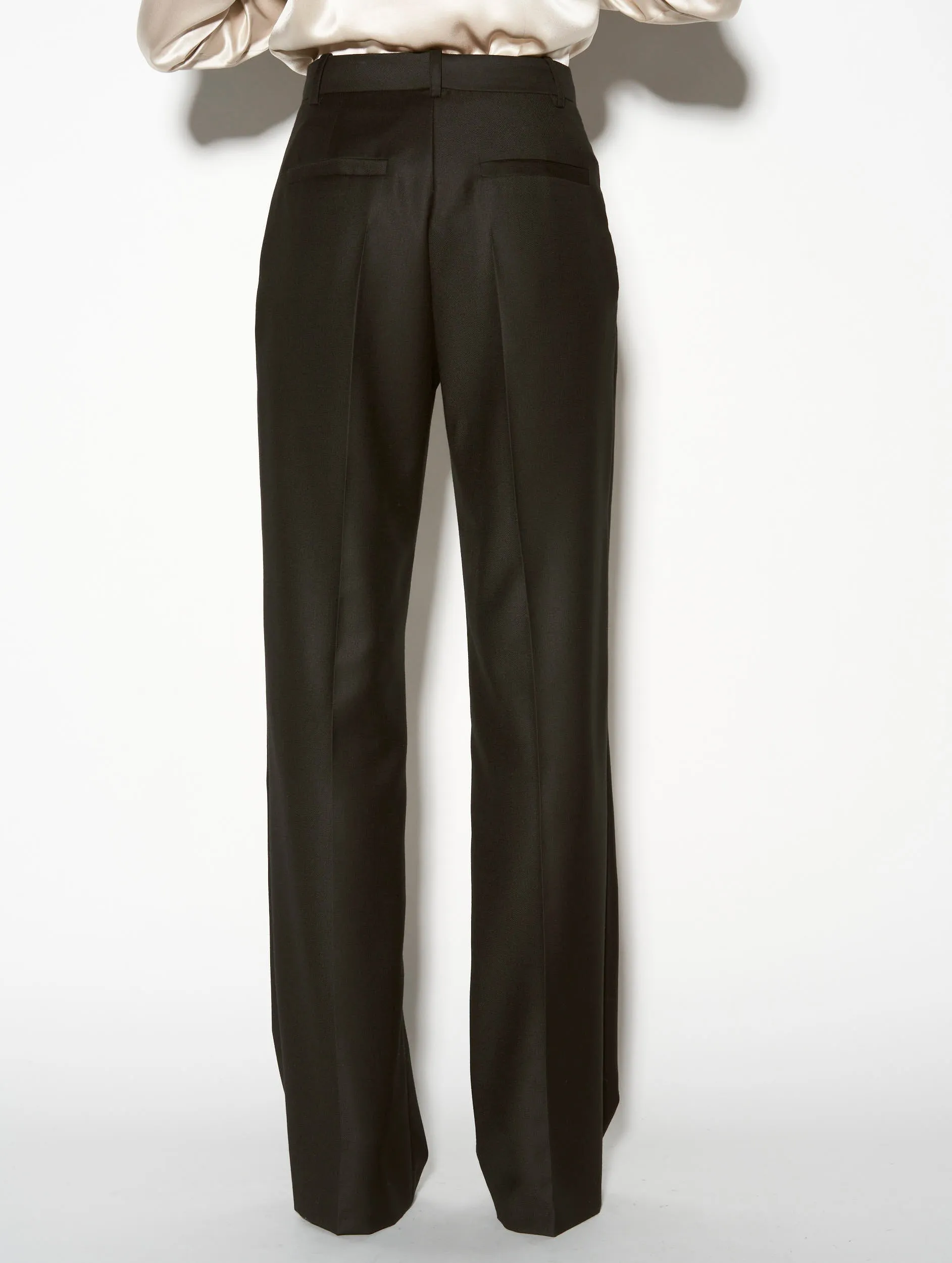 Black cashmere wool wide-leg suit trousers