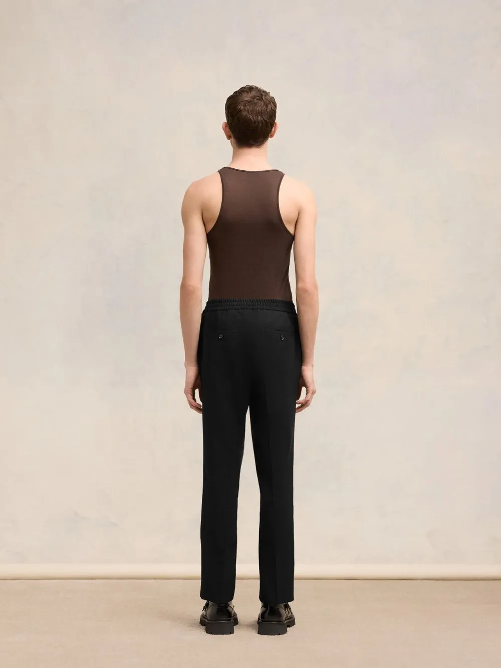 Black Wool Elasticated Waist Trousers