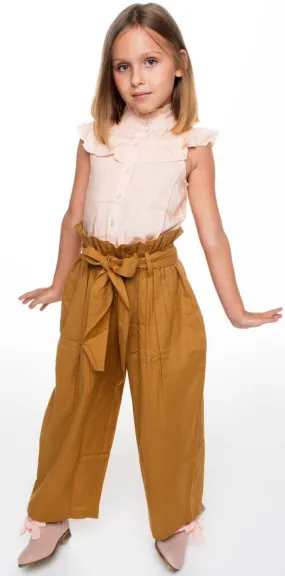 Blush Frill Top with Khakhi Paper Bag Pants 2 pc. Set