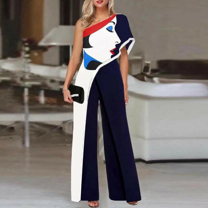 Bold Off-the-shoulder Wide Leg Classy Print Jumpsuit