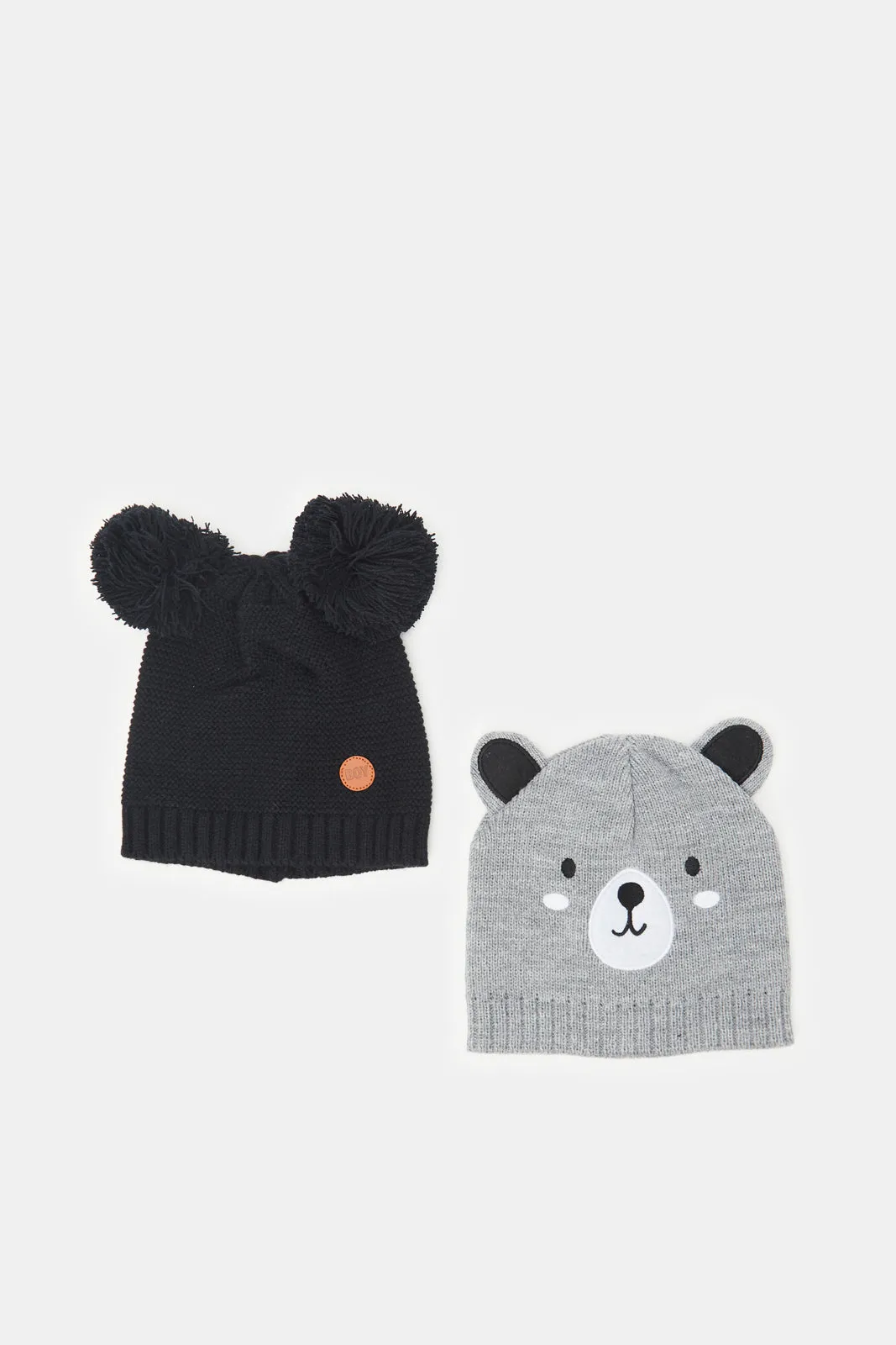 Boys Black And Grey Knitted Cap Set (2 Piece)