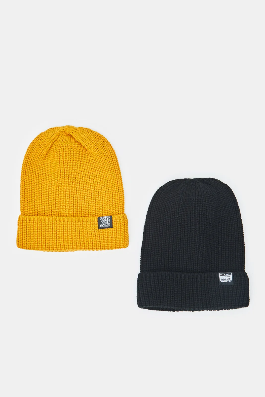 Boys Black And Yellow Knitted Cap Set (2 Piece)