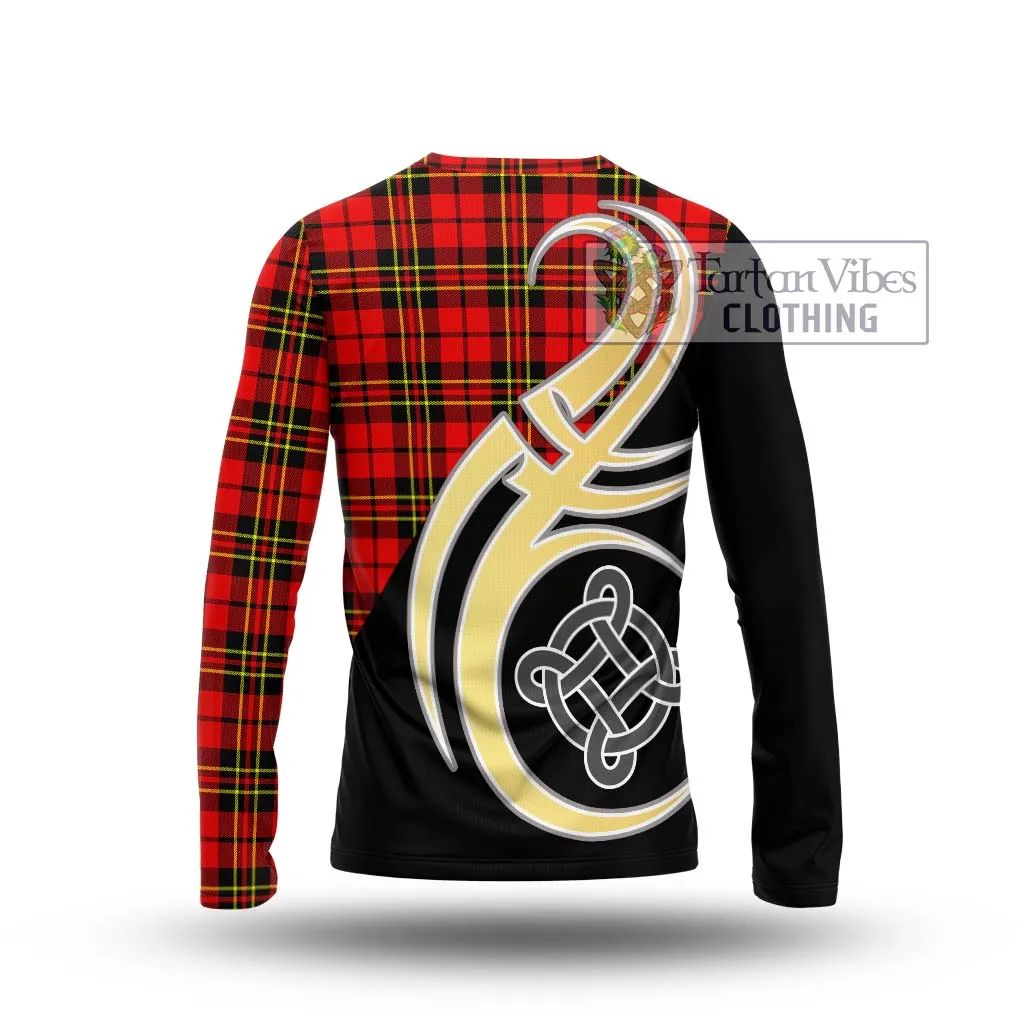 Brodie Modern Tartan Long Sleeve T-Shirt with Family Crest and Celtic Symbol Style