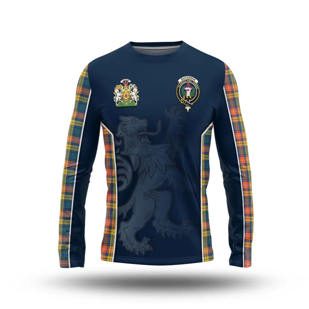 Buchanan Ancient Tartan Long Sleeve T-Shirt with Family Crest and Lion Rampant Vibes Sport Style