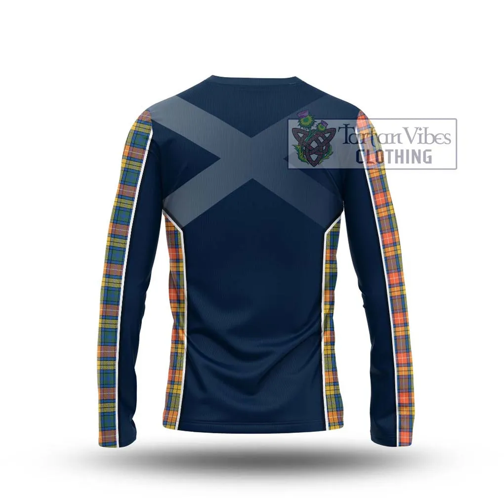 Buchanan Ancient Tartan Long Sleeve T-Shirt with Family Crest and Lion Rampant Vibes Sport Style