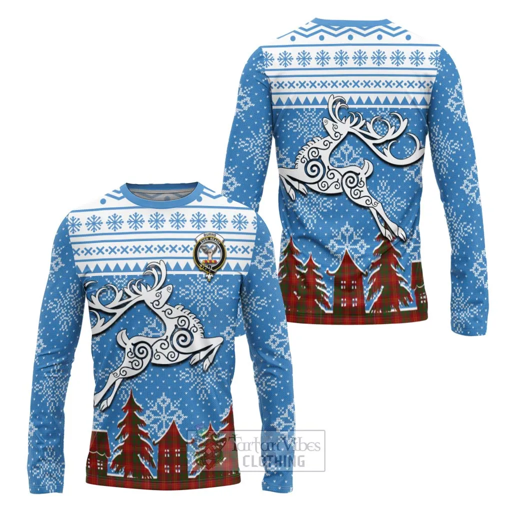 Burns Clan Christmas Long Sleeve T-Shirt Celtic Reindeer Style