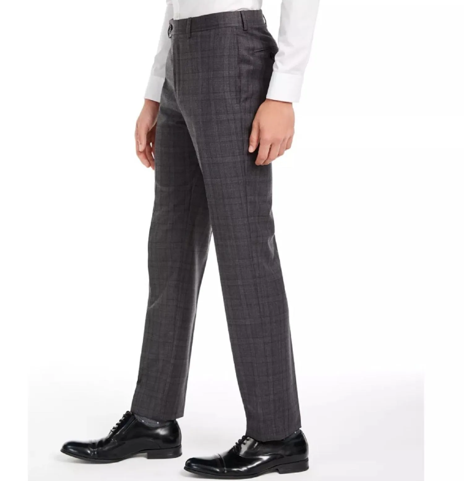 Calvin Klein Men's Slim-Fit Stretch Plaid Suit Pants, Gray, 38Wx30L