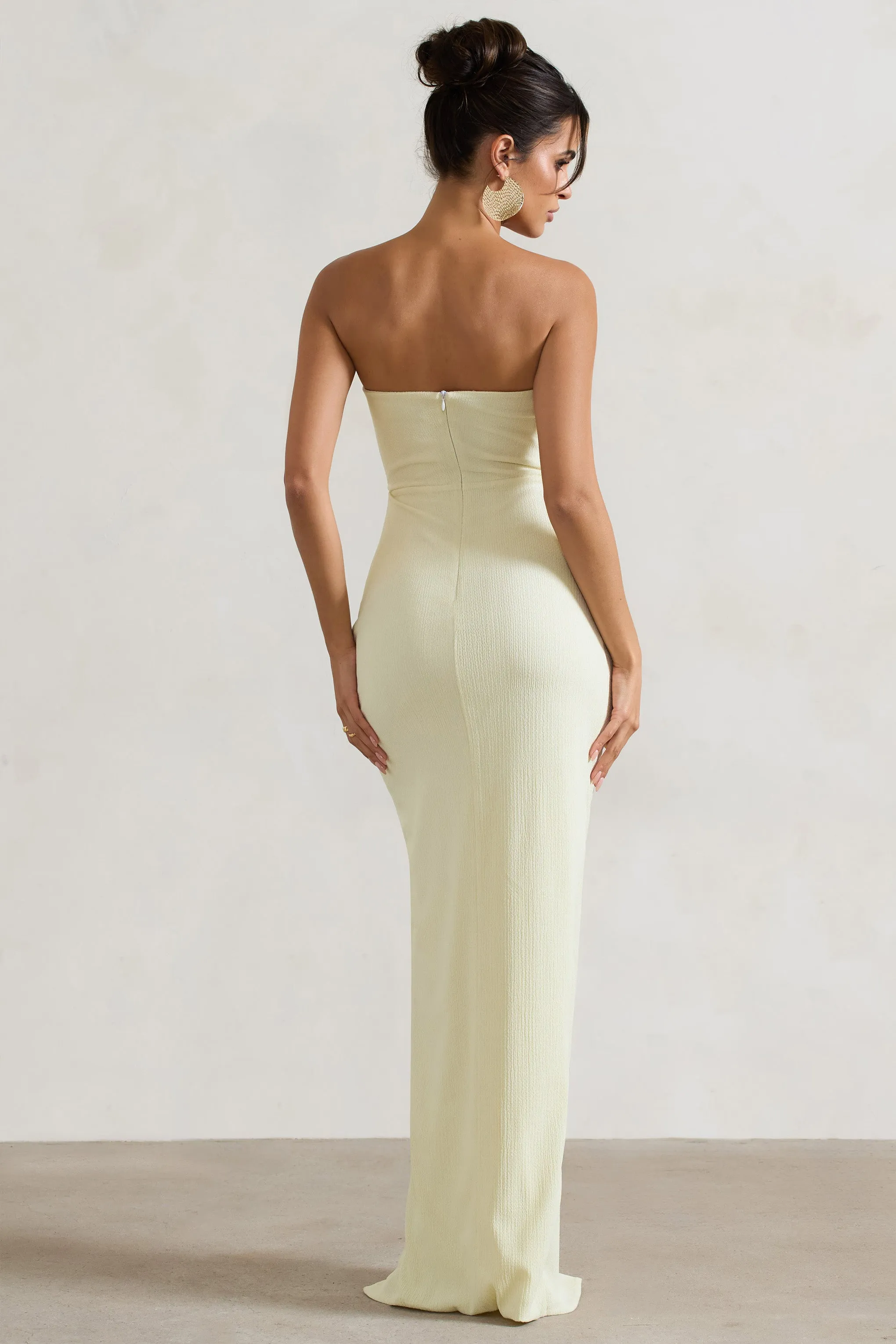 Cancun | Ecru Crinkle Strapless Cut-Out Maxi Dress With Twist